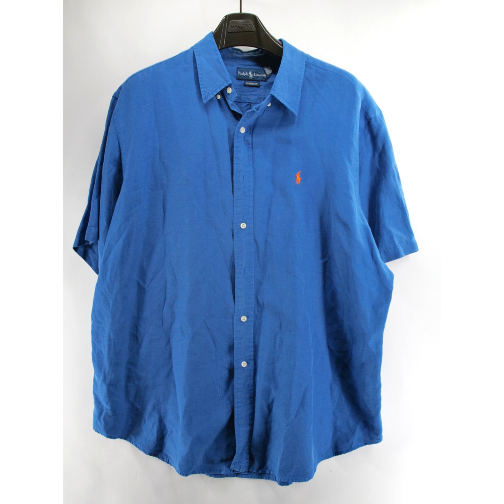 Polo Ralph Lauren Classic Fit Shirt Men Size XXL Blue Short Sleeve Button Up